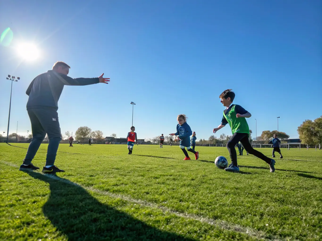 A heartwarming image of children participating in a sports clinic, demonstrating ECURIE DES BALZANES' commitment to youth development and promoting sports among young people.